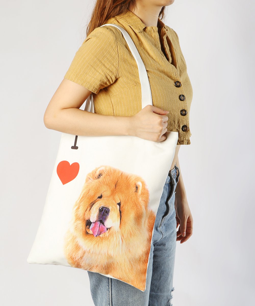 Art Canvas Bag - "I Love" Collection - Chow chow on model