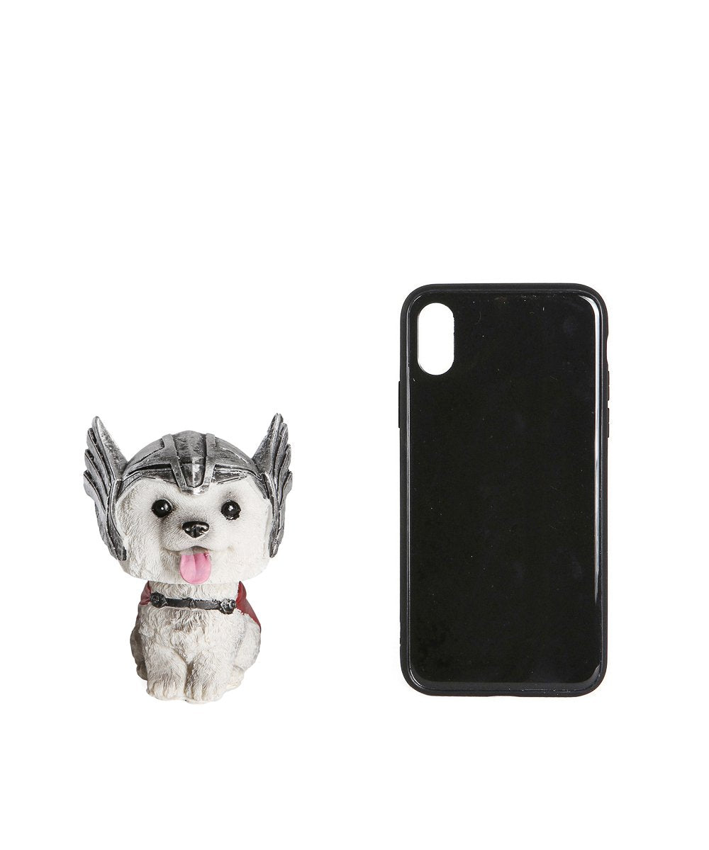 Dog Avengers Bobbling Head Decoration - Husky next to cell phone for size comparison