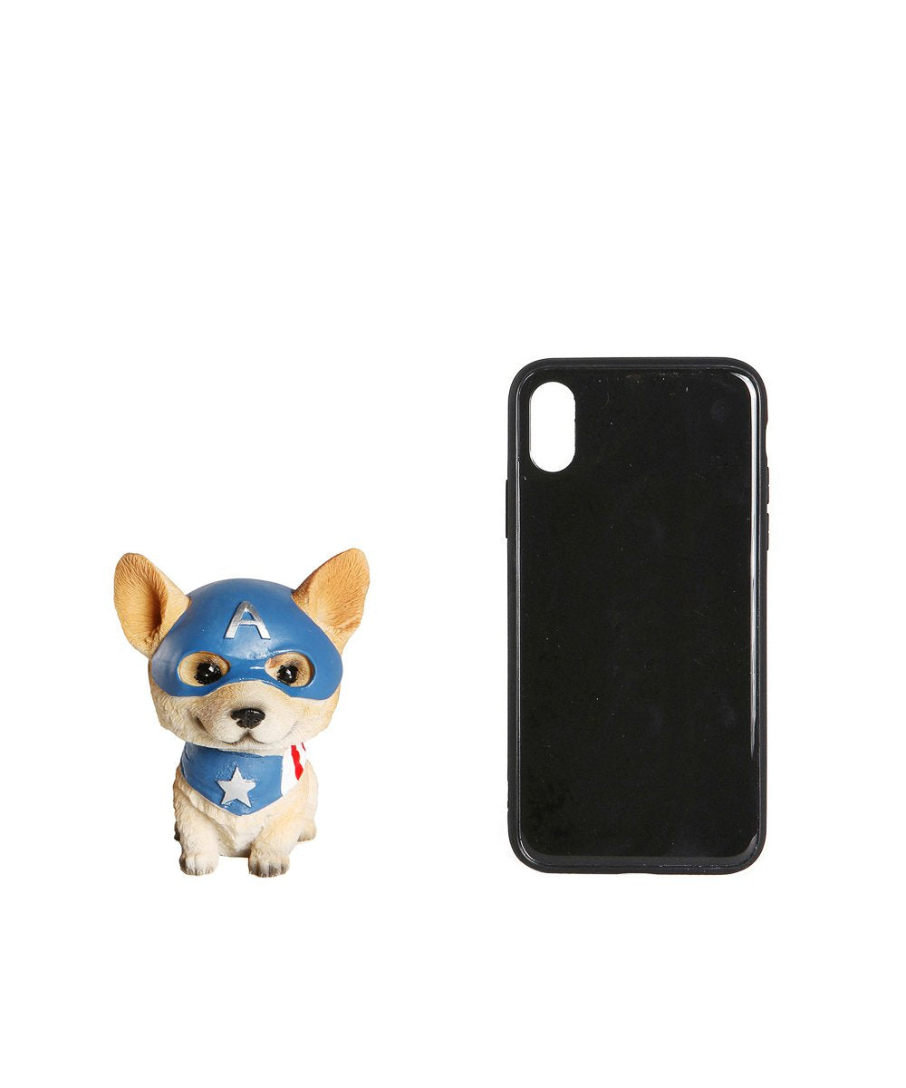 Dog Avengers Bobbling Head Decoration - Corgi next to cellphone for size comparison 