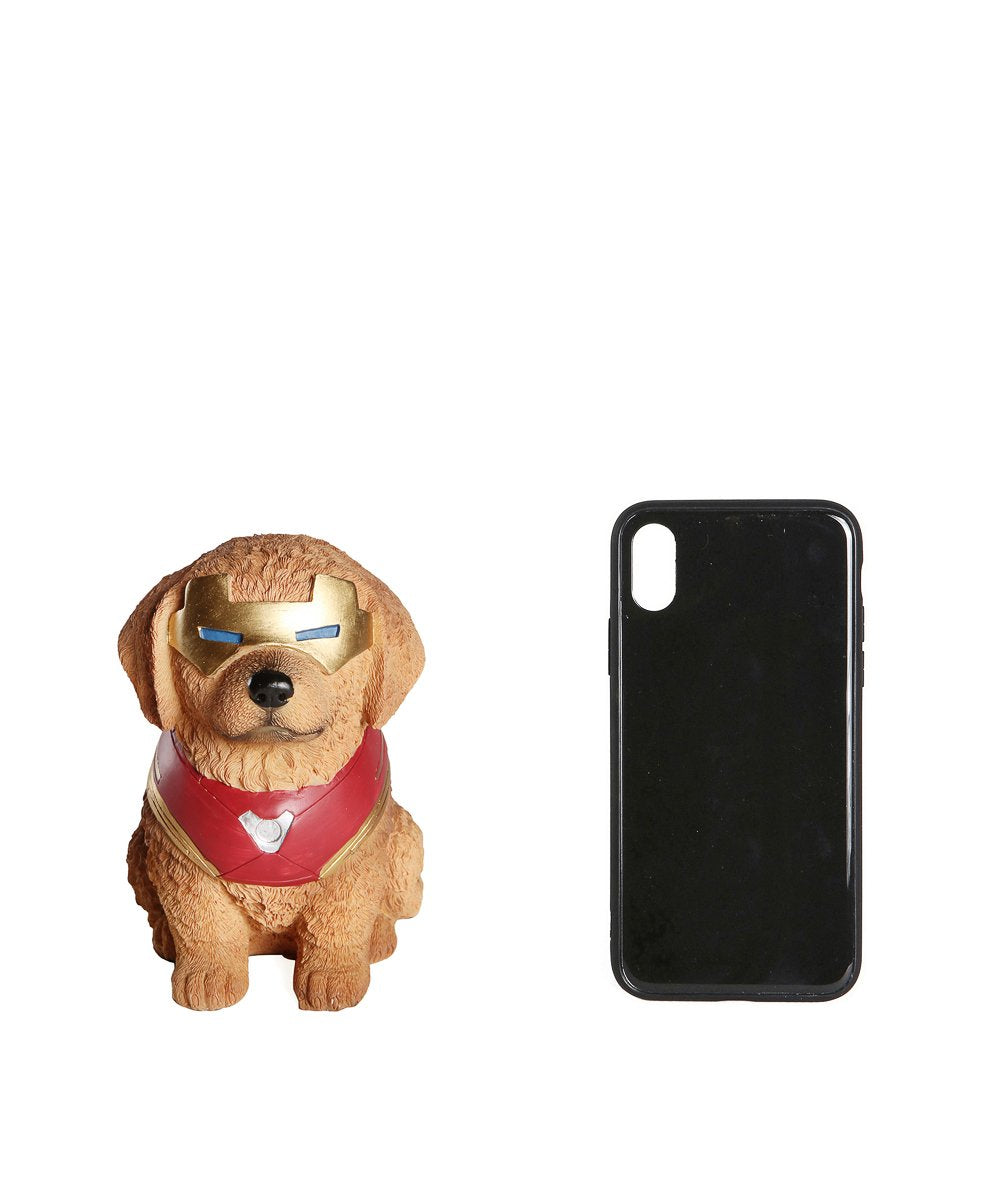 Dog Avengers Series Piggy Bank - Golden Retriever next to phone for size comparison