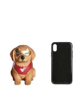 Dog Avengers Series Piggy Bank - Golden Retriever next to phone for size comparison