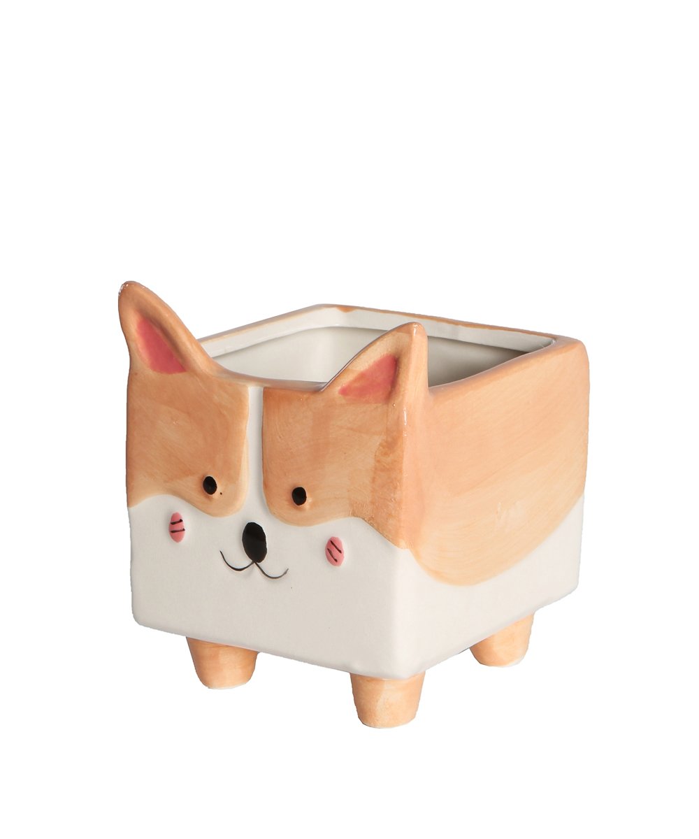 Smiling Corgi Square Plant Pot