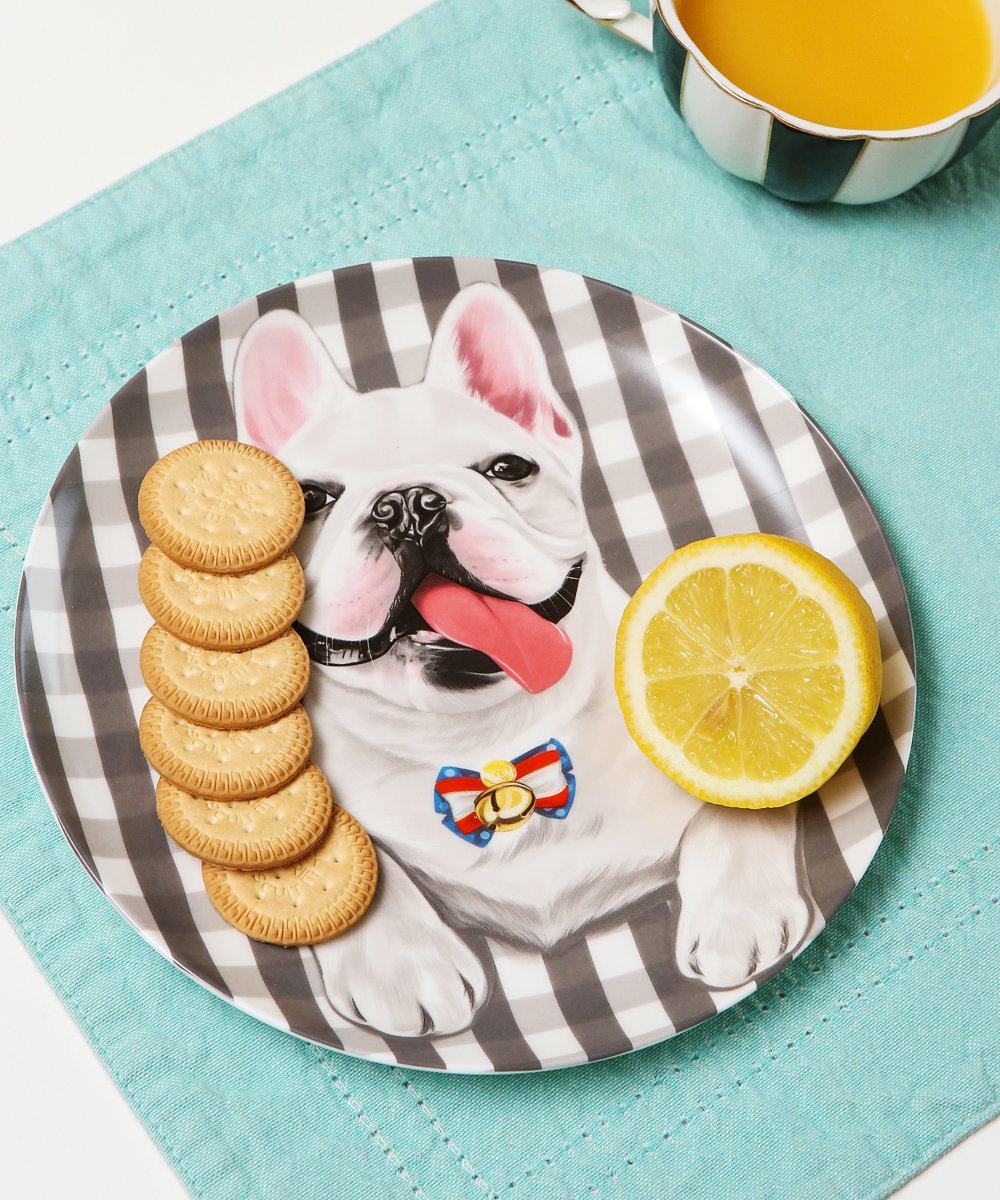 French Bulldog China Plate with food
