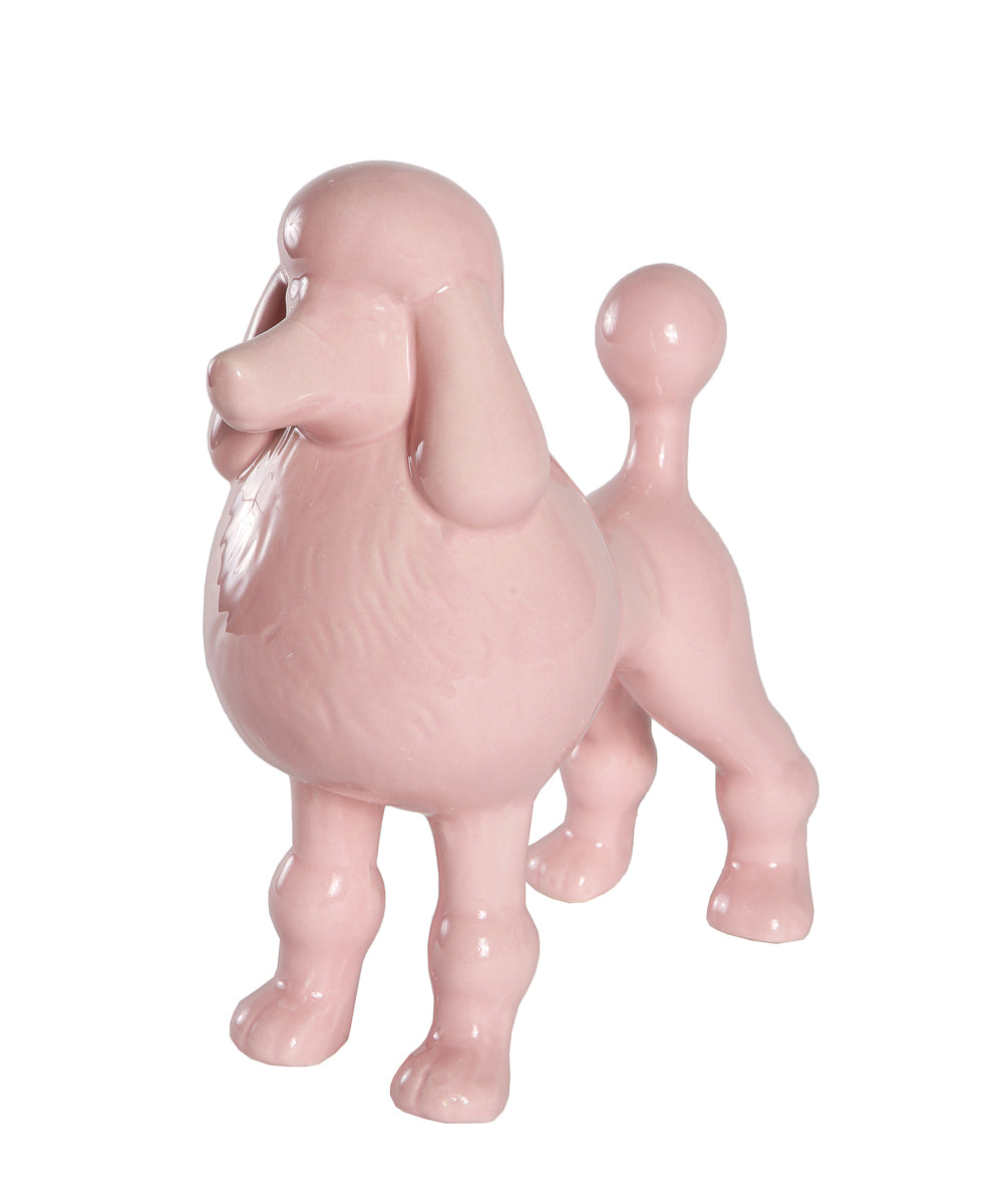Pink Standing Poodle Ceramic Pet Statue 3/4 View