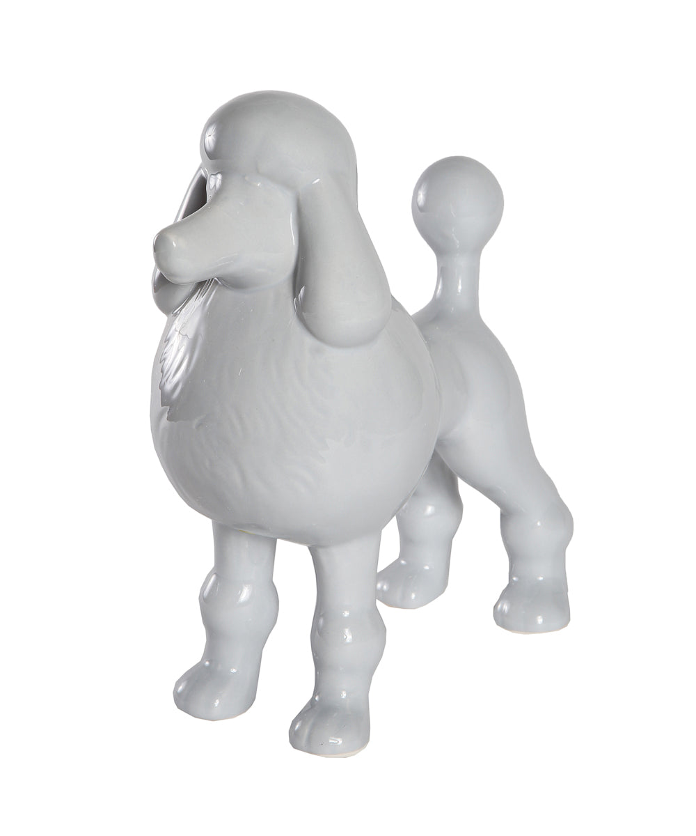 Grey Standing Poodle Ceramic Pet Statue3/4 View
