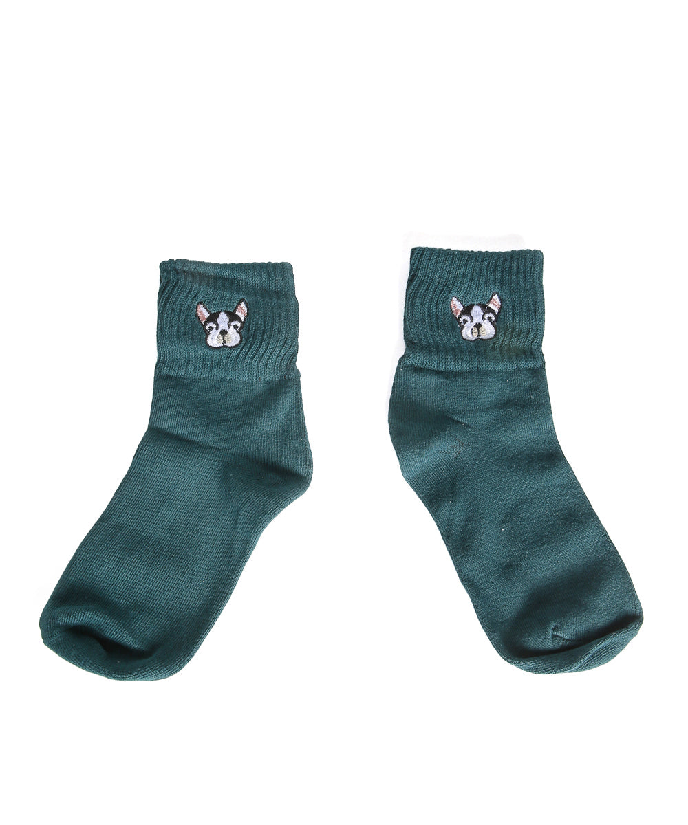 Green Frenchie Embroidered Socks