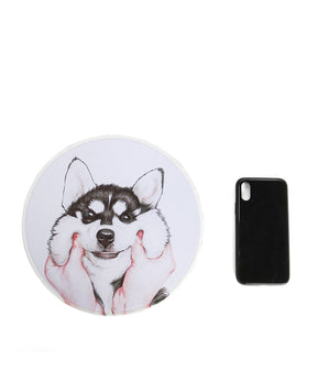 Husky Cheeks Mouse Pad next  to phone for size omparison