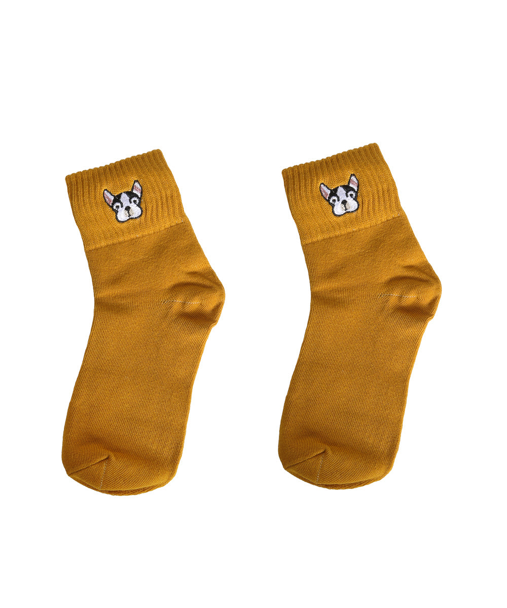Yellow Frenchie Embroidered Socks