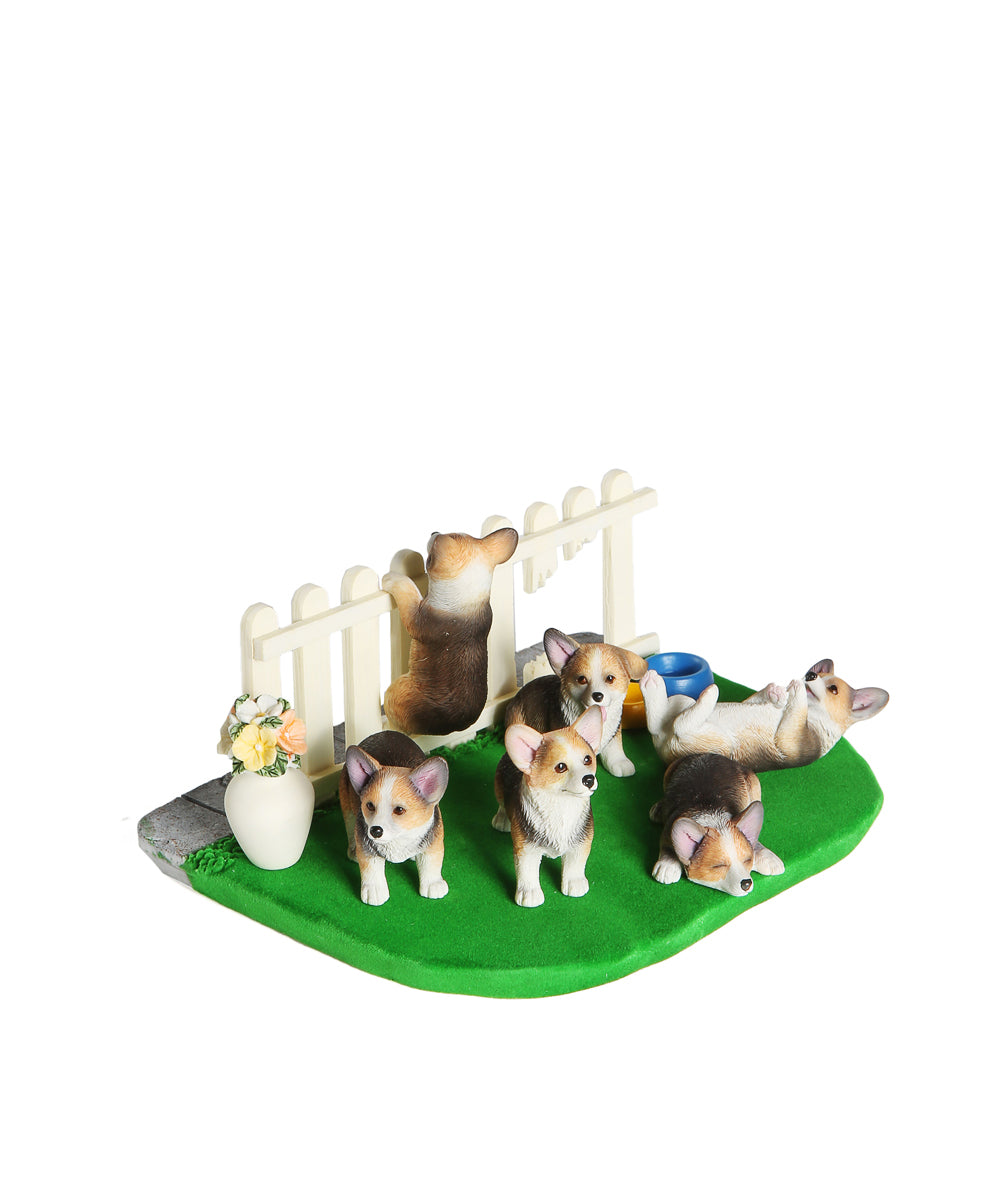 Garden Background Corgi Puppies Decoration Set