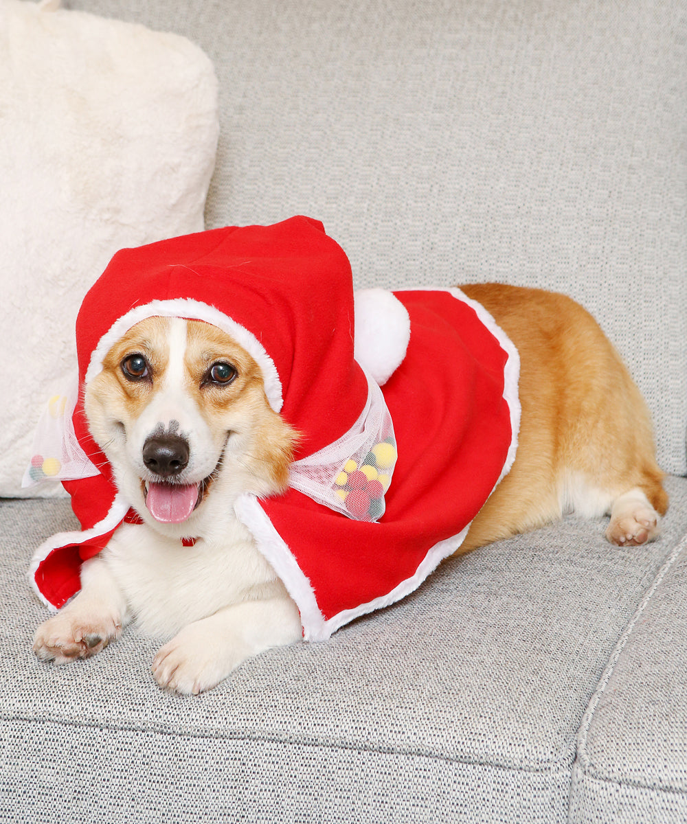 Pet Costume Christmas Cape with Colorful Pompoms