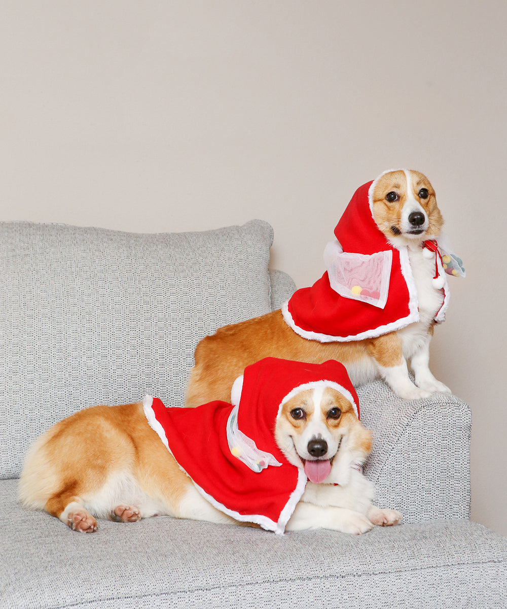 Pet Costume Christmas Cape with Colorful Pompoms