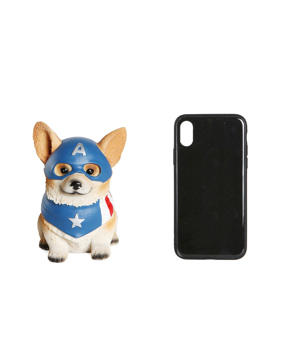 Dog Avengers Series Piggy Bank - Corgi next to phone for size comparison