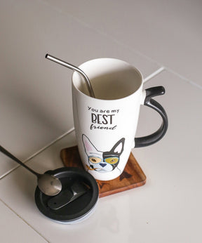 Best Friend Mug Set With Lid, Metal Straw and Spoon - French Bulldog