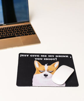 Black Corgi Mouse Pad with computer and mouse