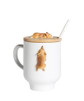 Sleeping Corgi Mug with Wooden Lid and Porcelain Spoon - white