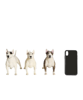 Handmade Custom Bull Terrier Statue 1:4 next to phone for size comparison 