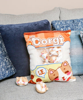 Corgi Snacks Soft Pillow on couch
