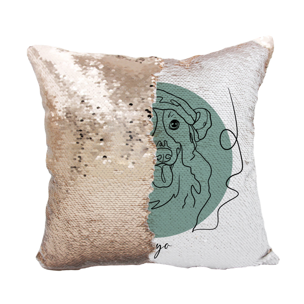 Custom sequin pillow with elegant artwork