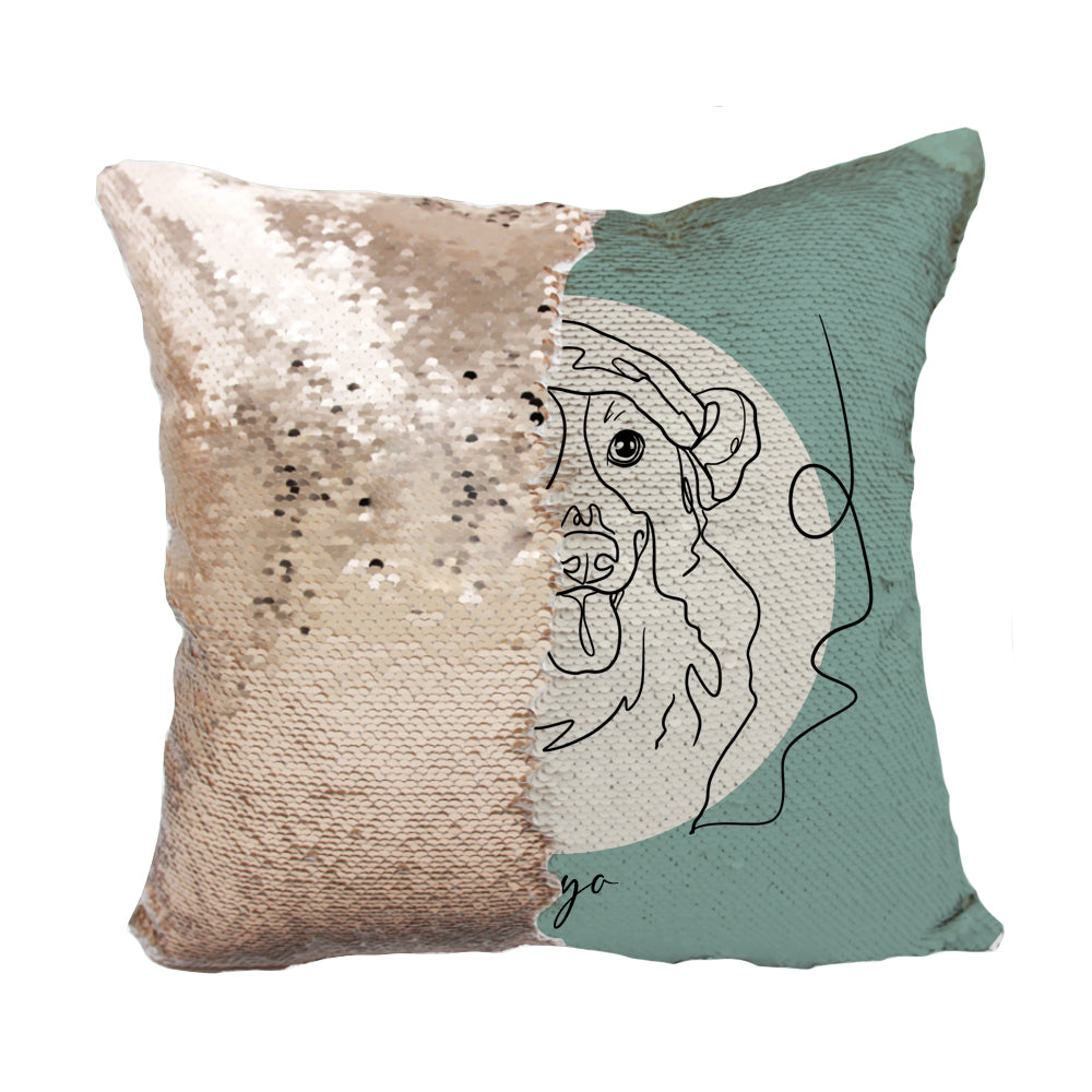 Custom sequin pillow with elegant artwork