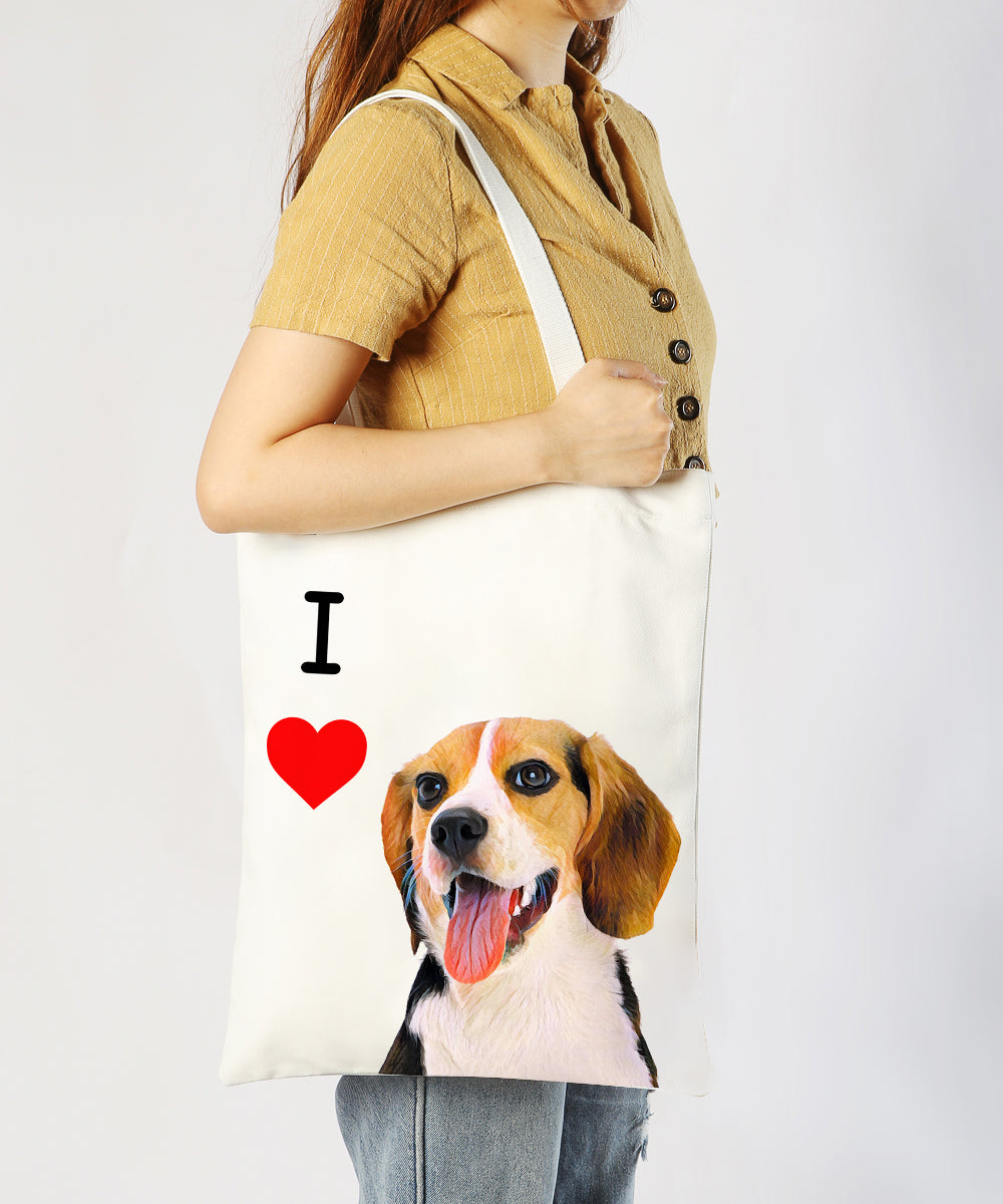 Art Canvas Bag - "I Love" Collection - Beagle bag on model