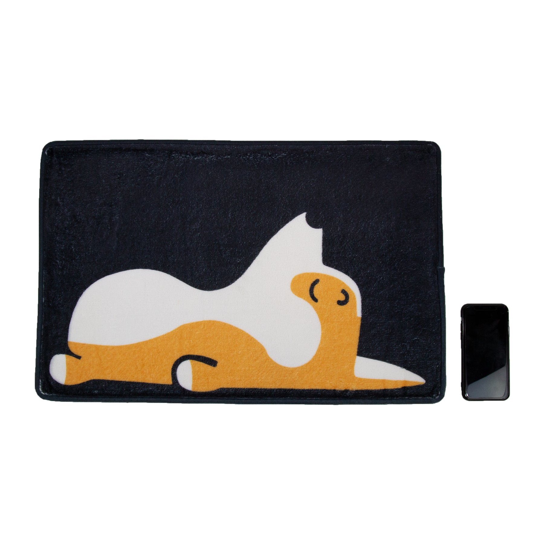 Black Corgi Door Mat With Cell Phone For Size Comparison