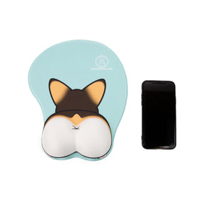 Tri Color 3D Corgi Butt handrest Mouse Pad Size Comparison With Cell Phone