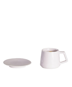 Handmade Chinaware Standing Shiba Inu Coffee Mug with Plate next to plate