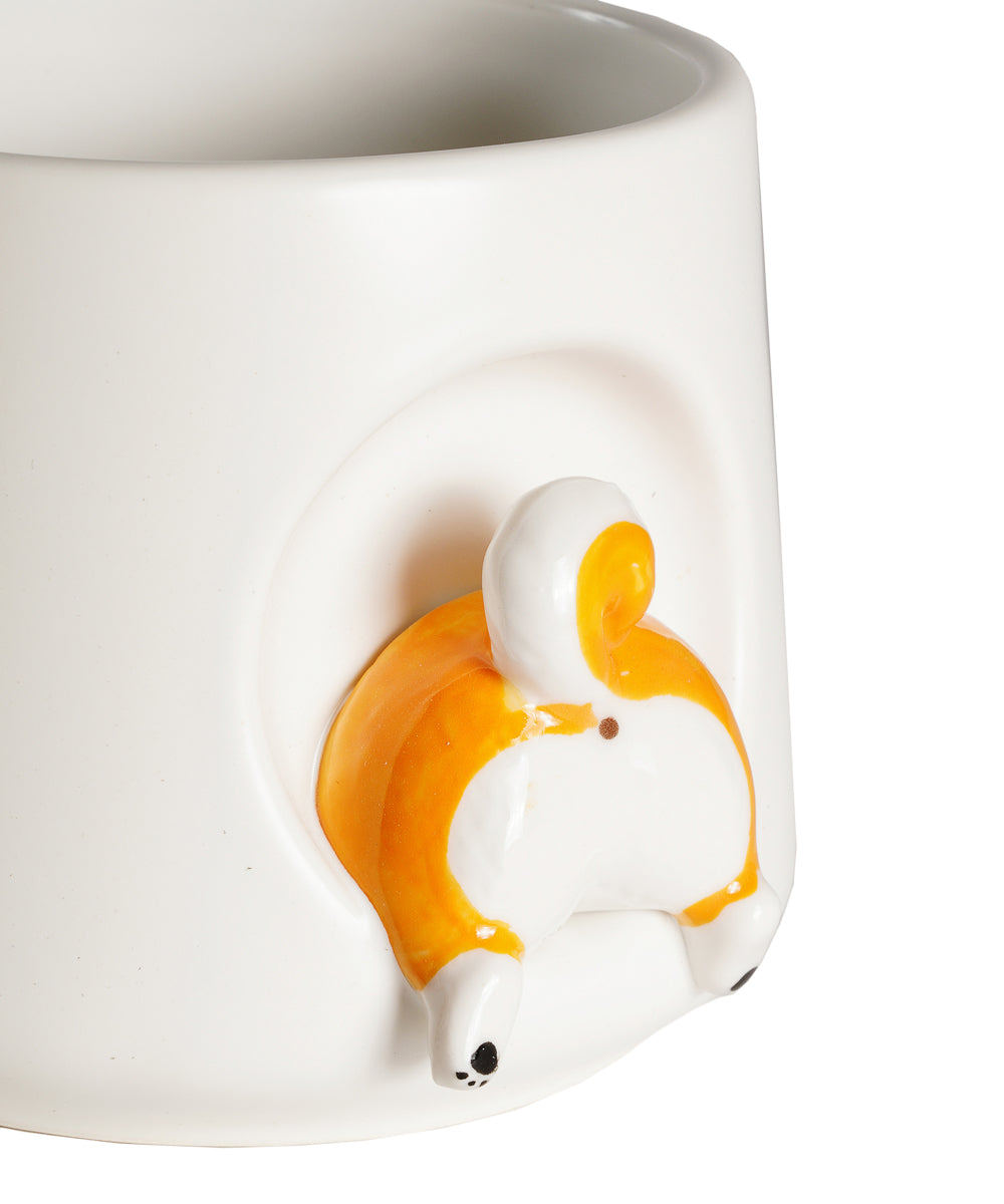 Handmade 3D Shiba Inu Butt Mug with Porcelain Lid & Spoon & Bamboo Coaster
