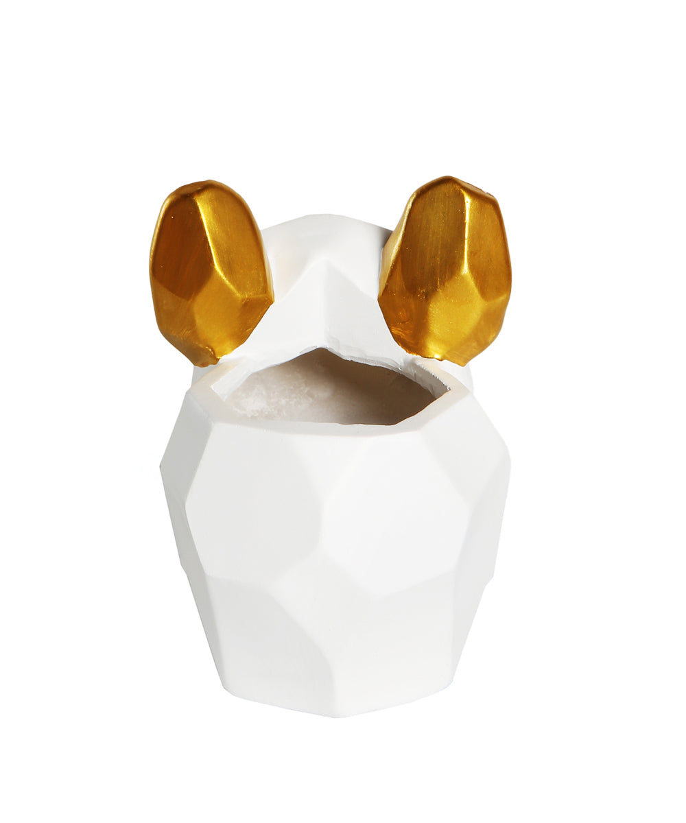 White French Bulldog Color Small Plant Pot back view