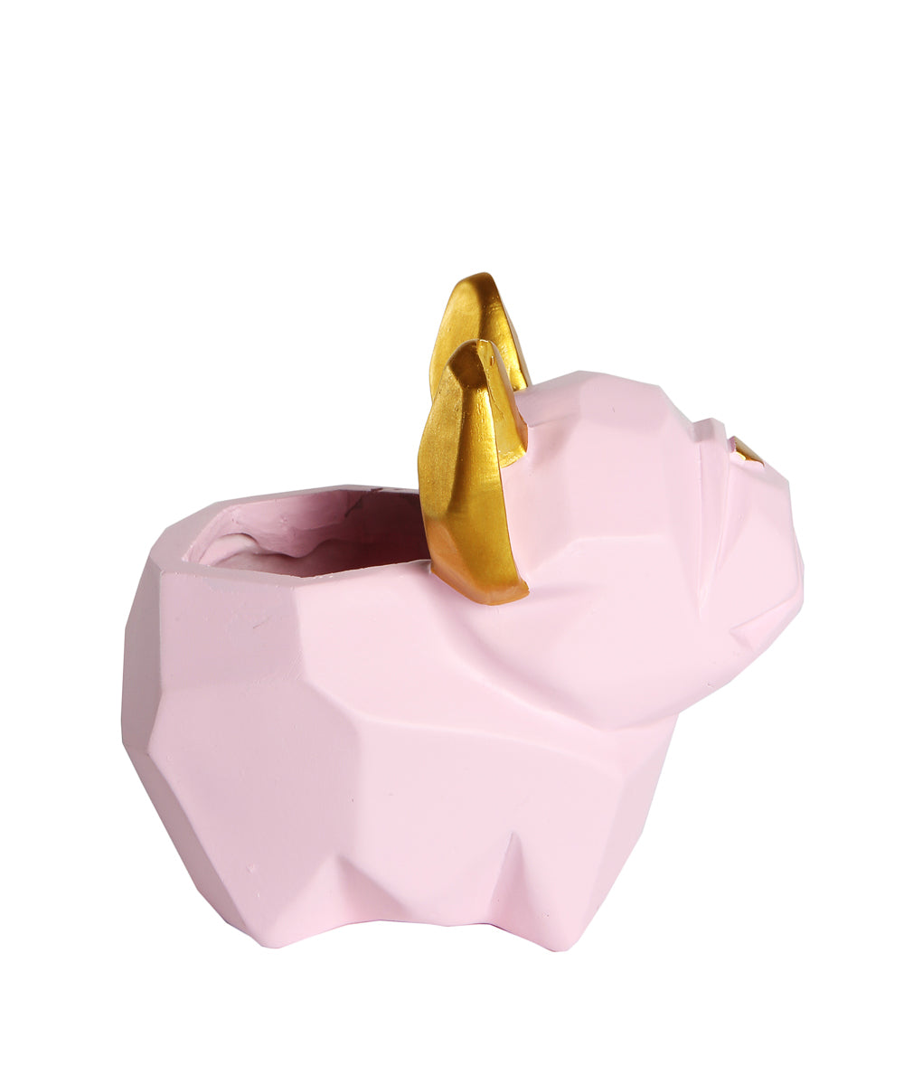 Pink French Bulldog Color Small Plant Pot side view