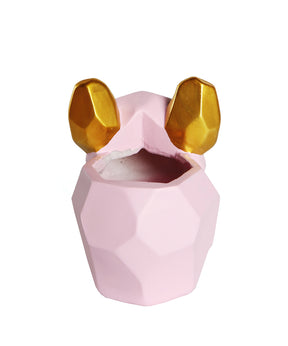 Pink French Bulldog Color Small Plant Pot back view