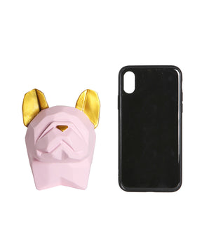 Pink French Bulldog Color Small Plant Pot next to cellphone for size comparison