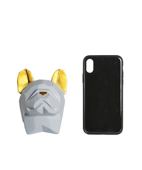 Grey French Bulldog Color Small Plant Pot next to cellphone for size comparison