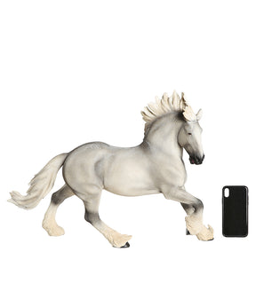 Handmade England Horse Statue next to phone for size comparison