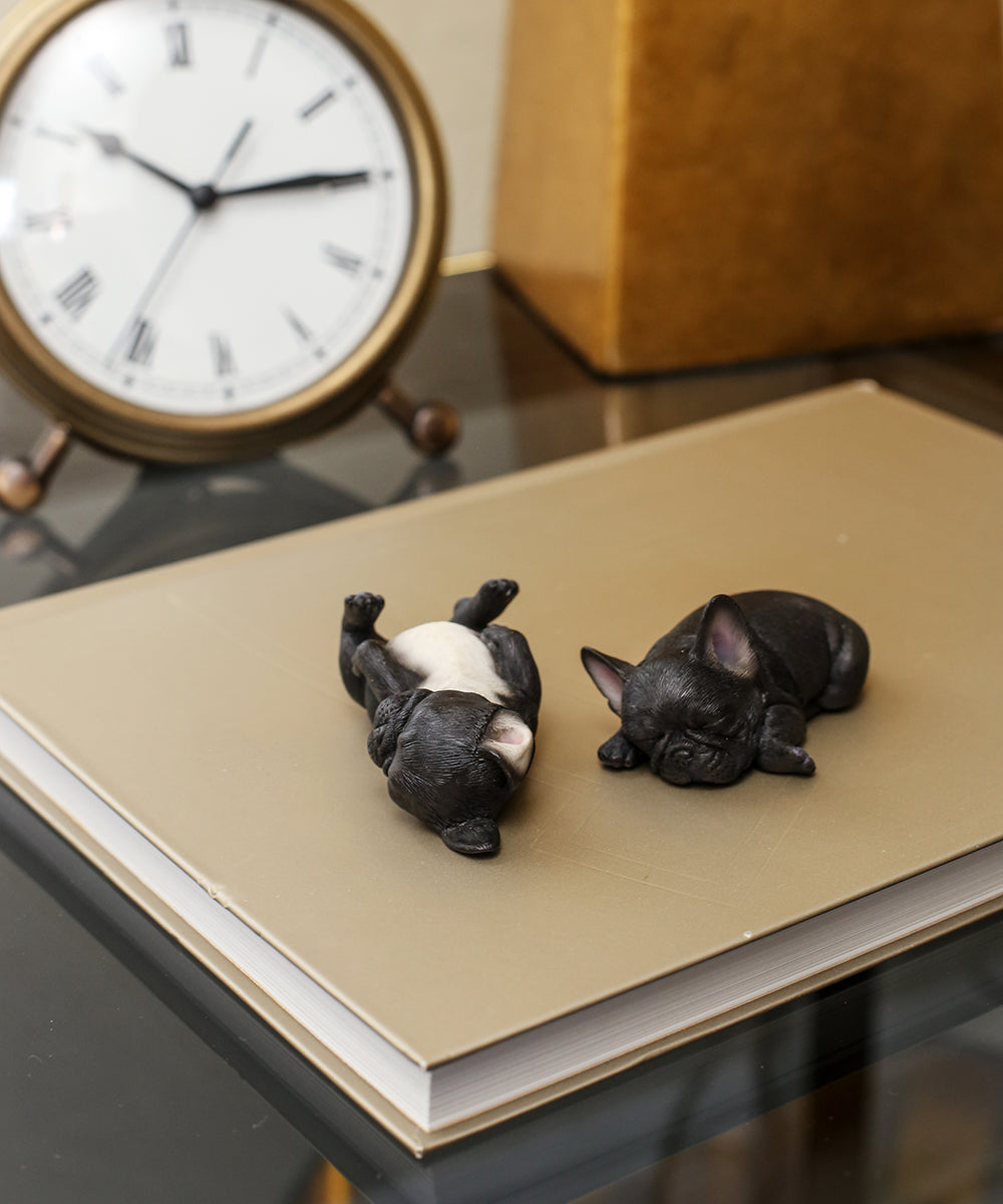 Handmade Sleeping French Bulldog Statue Set B 1:6