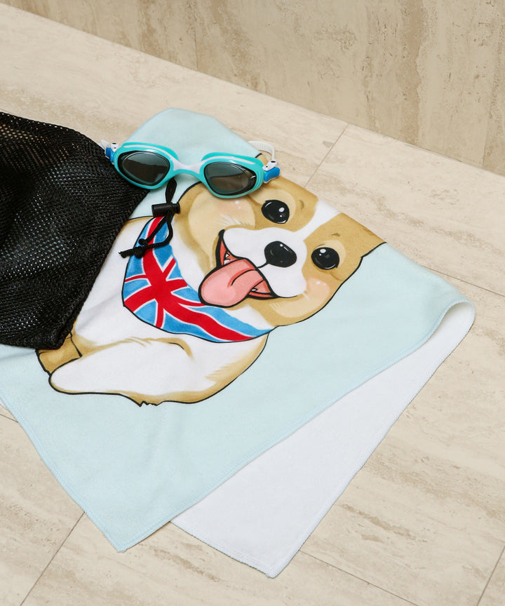 Small Sport Corgi Towel on table 