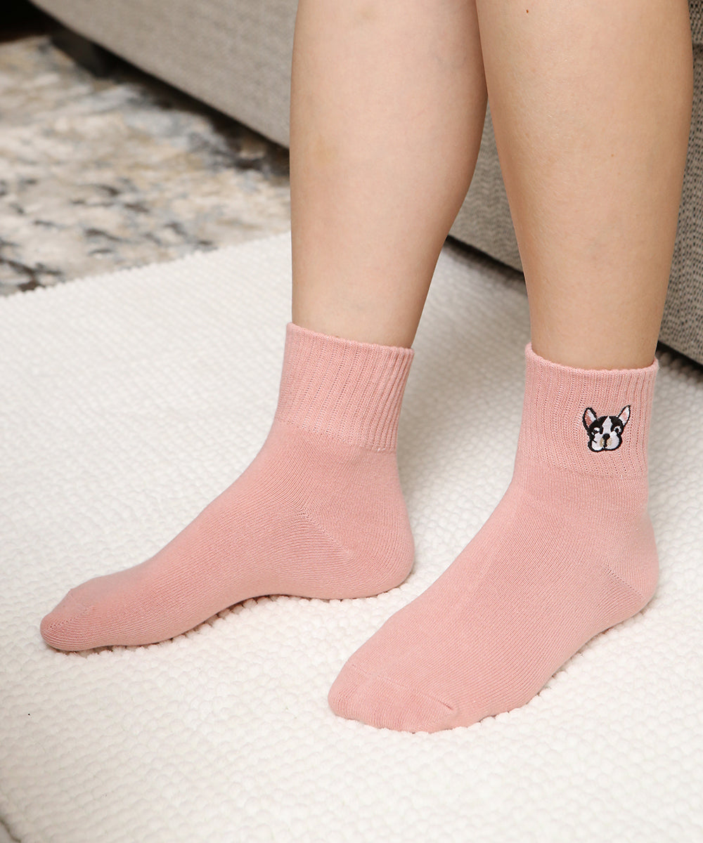 Frenchie Embroidered Socks on model