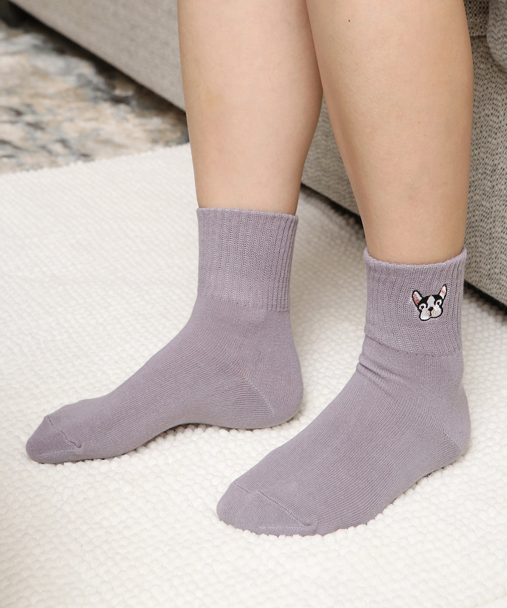 Frenchie Embroidered Socks on model 