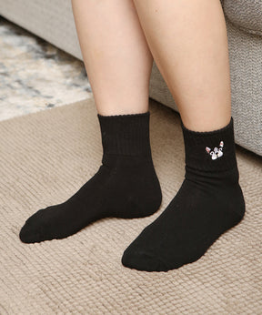 Frenchie Embroidered Socks on model