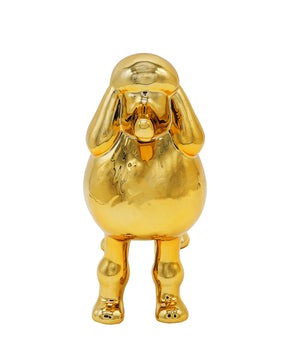 Gold Standing Poodle Ceramic Pet Statue Front View