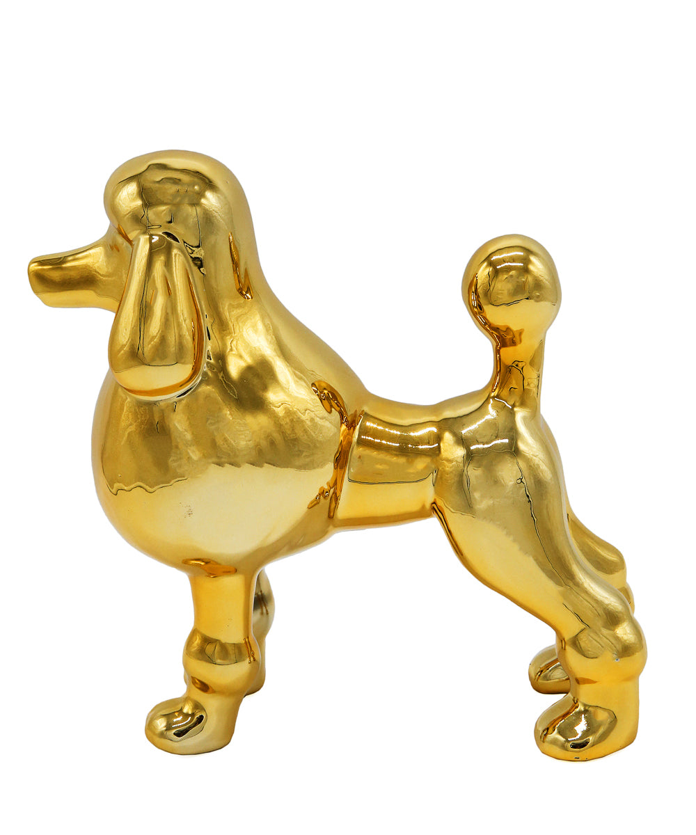 Golden Standing Poodle Ceramic Pet Statue Side View