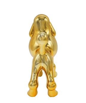 Golden Standing Poodle Ceramic Pet Statue Back View