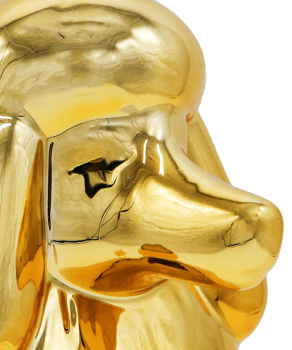 Golden Standing Poodle Ceramic Pet Statue Closeup