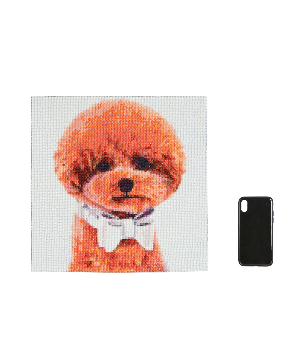 Poodle Diamond Painting next to phone for size comparison