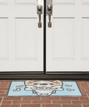 Blue Welcome Home Corgi Non-slip Outdoor Doormat In Front Of Front Door