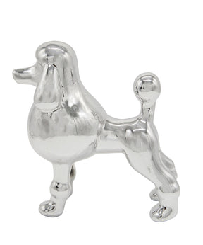 Silver Standing Poodle Ceramic Pet Statue Side View