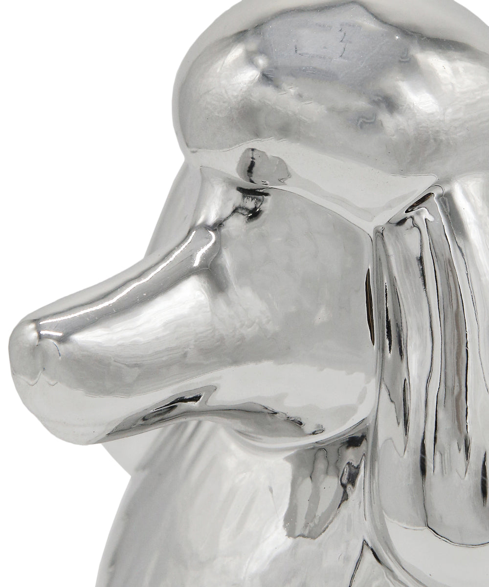 Silver Standing Poodle Ceramic Pet Statue Closeup