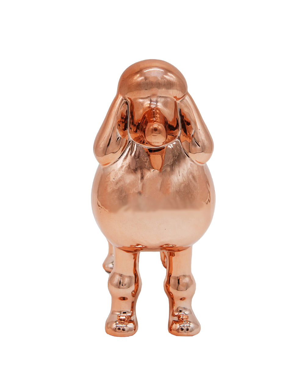 Rose Gold Standing Poodle Ceramic Pet Statue Front View