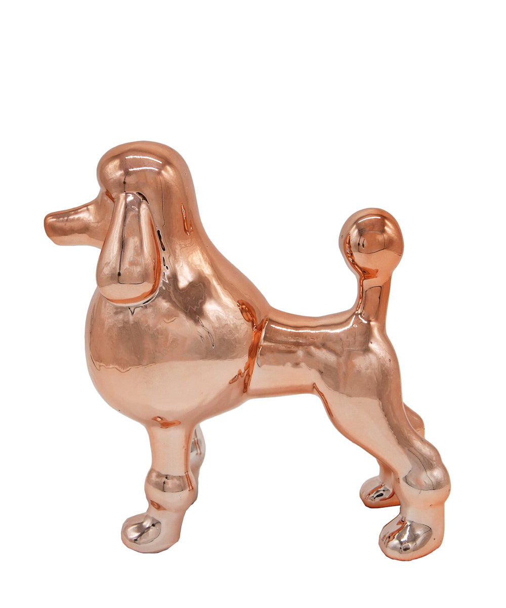 Rose Gold Standing Poodle Ceramic Pet Statue Side View
