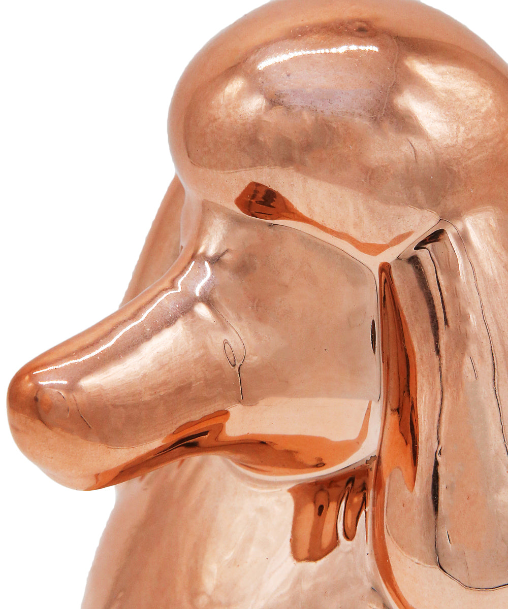 Rose Gold Standing Poodle Ceramic Pet Statue Close Up